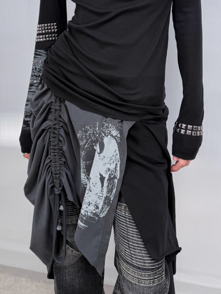 Original Print Stitching Fringe Multi-Wear Style A One-Piece Wrap Layered Skirt【s0000014547】