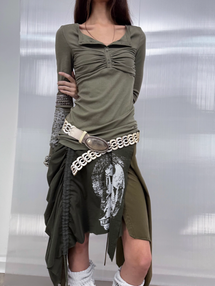 Original Print Stitching Fringe Multi-Wear Style A One-Piece Wrap Layered Skirt【s0000014547】