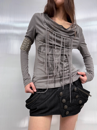 Pumpkin Puffy Three-Dimensional Cut Metal Buckle Cargo Style Asymmetrical Short Skirt【s0000014549】