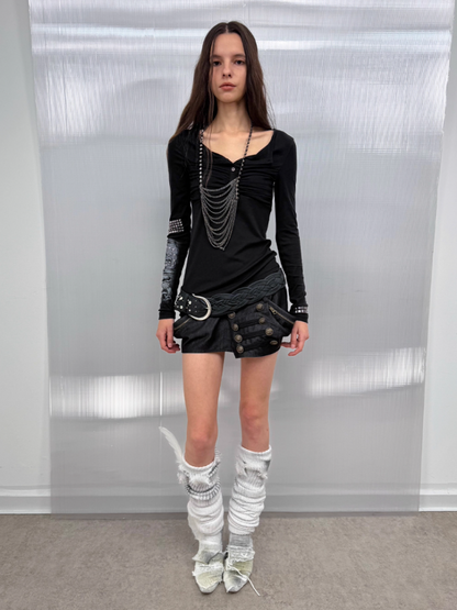 Pumpkin Puffy Three-Dimensional Cut Metal Buckle Cargo Style Asymmetrical Short Skirt【s0000014549】