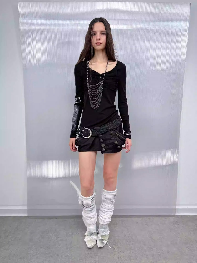 Pumpkin Puffy Three-Dimensional Cut Metal Buckle Cargo Style Asymmetrical Short Skirt【s0000014549】