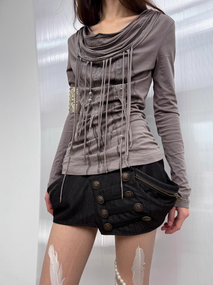Pumpkin Puffy Three-Dimensional Cut Metal Buckle Cargo Style Asymmetrical Short Skirt【s0000014549】