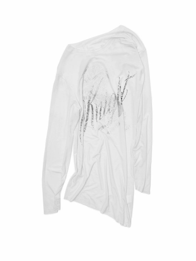 Cavalry Horse Hot Diamond Print Slanted Shoulder Irregular T-Shirt【s0000014550】