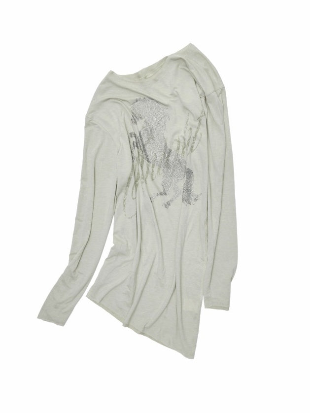 Cavalry Horse Hot Diamond Print Slanted Shoulder Irregular T-Shirt【s0000014550】