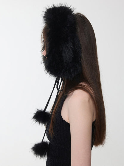 Double-Sided Eco-Friendly Lace-up Wool Ball Earmuffs【s0000014551】