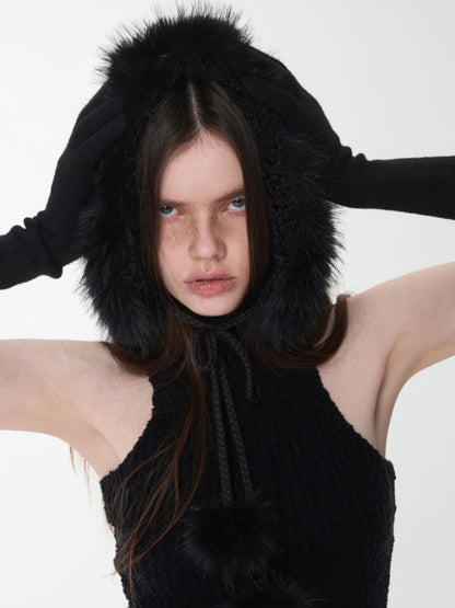 Double-Sided Eco-Friendly Lace-up Wool Ball Earmuffs【s0000014551】