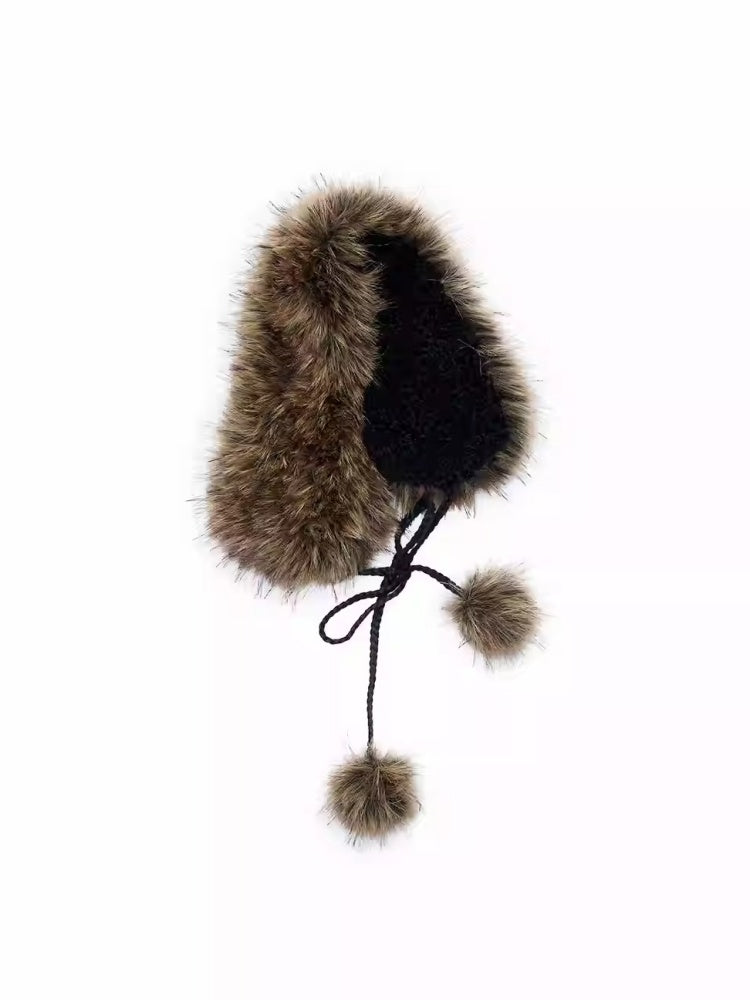 Double-Sided Eco-Friendly Lace-up Wool Ball Earmuffs【s0000014551】