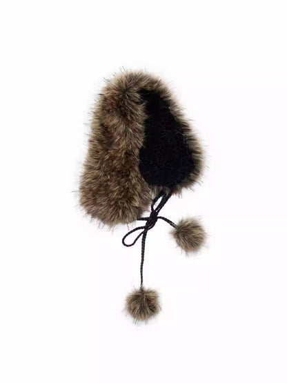 Double-Sided Eco-Friendly Lace-up Wool Ball Earmuffs【s0000014551】