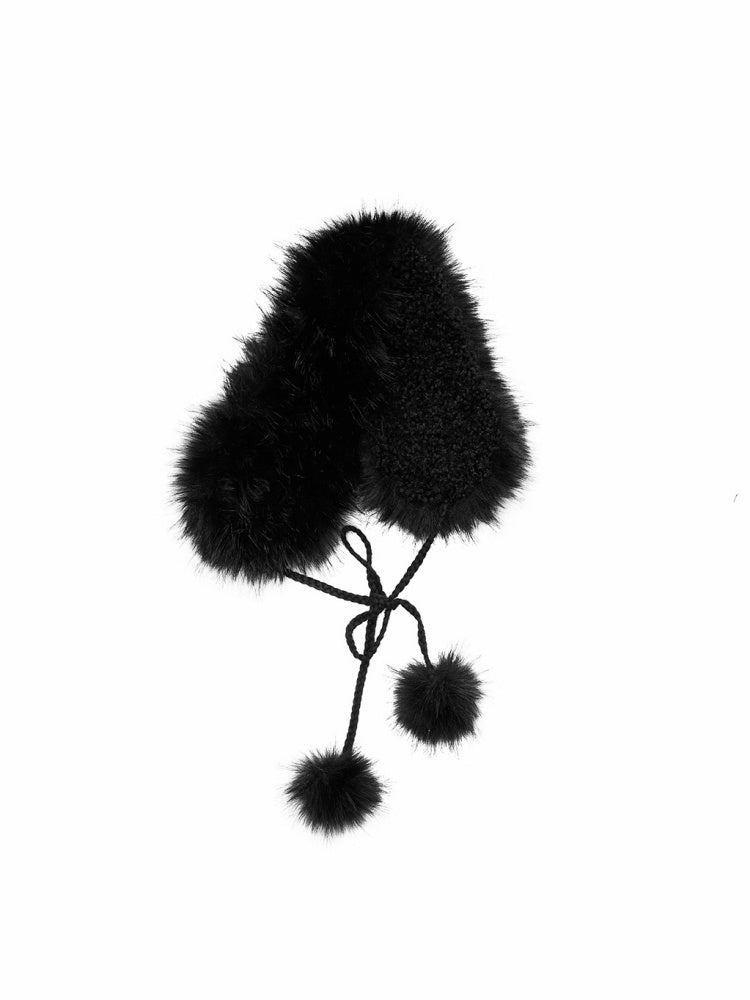 Double-Sided Eco-Friendly Lace-up Wool Ball Earmuffs【s0000014551】