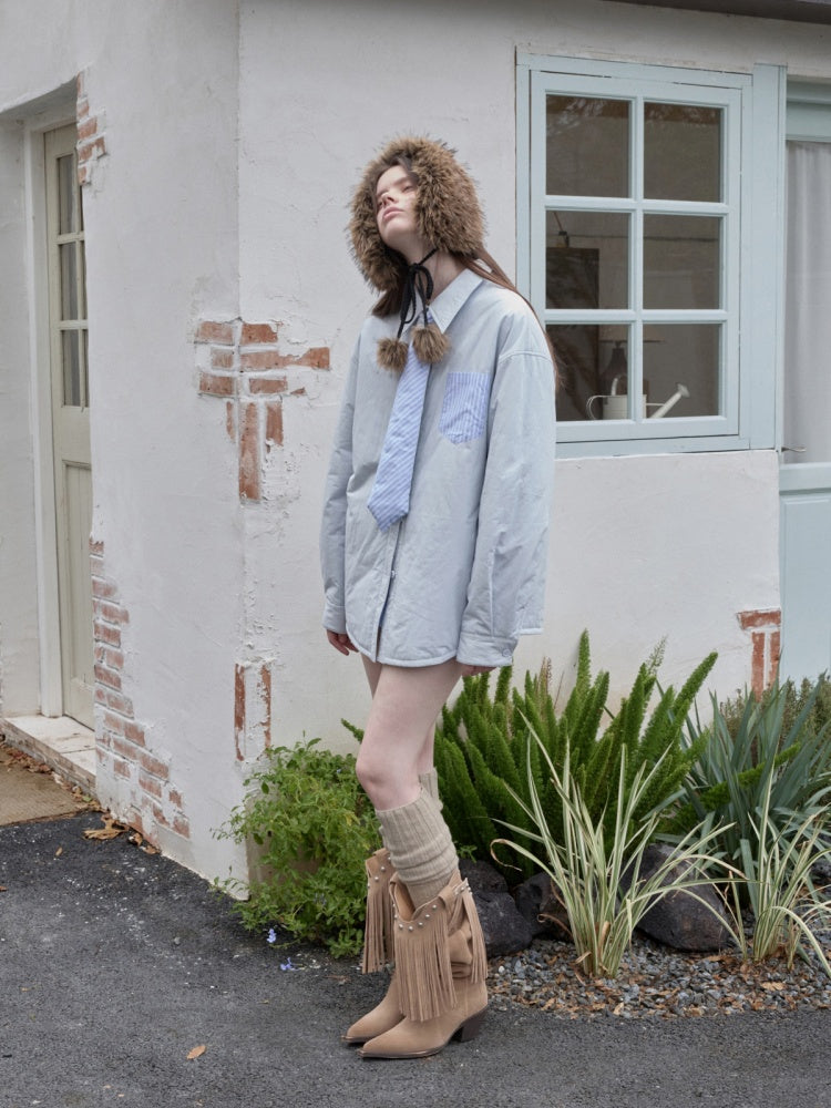 Double-Sided Eco-Friendly Lace-up Wool Ball Earmuffs【s0000014551】