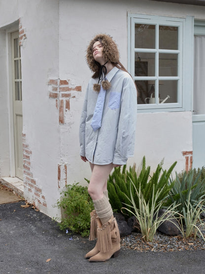 Double-Sided Eco-Friendly Lace-up Wool Ball Earmuffs【s0000014551】