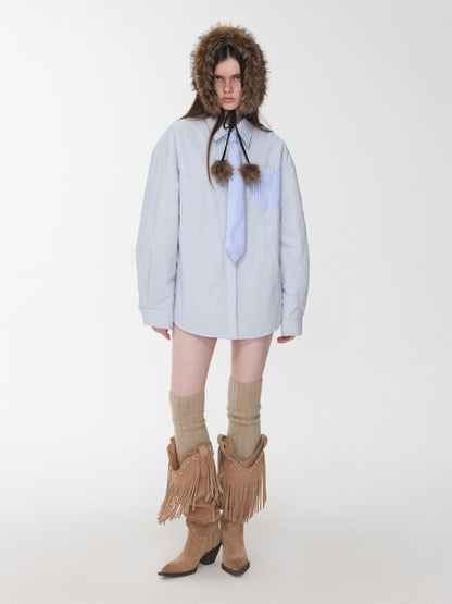 Double-Sided Eco-Friendly Lace-up Wool Ball Earmuffs【s0000014551】