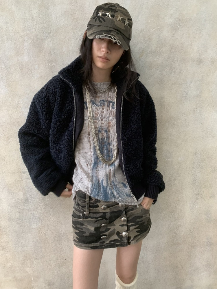 Vintage Washed Ripped Pentagram Rivet Camouflage Baseball Cap【s0000014552】
