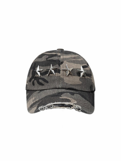 Vintage Washed Ripped Pentagram Rivet Camouflage Baseball Cap【s0000014552】