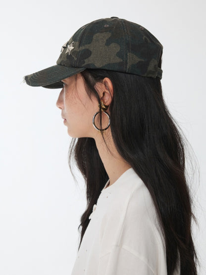 Vintage Washed Ripped Pentagram Rivet Camouflage Baseball Cap【s0000014552】