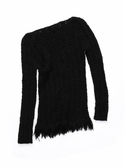 Cut-Out Cable Neck  Fringe knit Slimming Long-Sleeved Top【s0000014555】