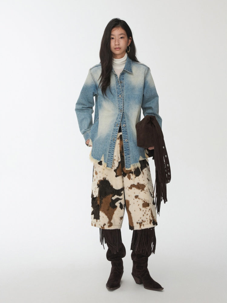 Vintage Washed Raw Edge Denim Fitted Irregular Ripped Casual Shirt Jacket【s0000014556】