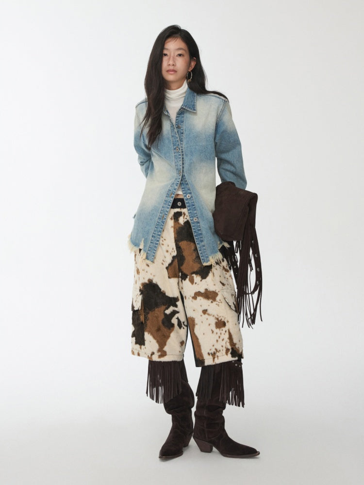 Vintage Washed Raw Edge Denim Fitted Irregular Ripped Casual Shirt Jacket【s0000014556】