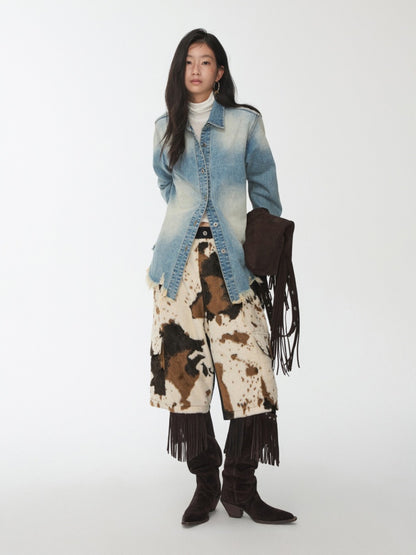 Vintage Washed Raw Edge Denim Fitted Irregular Ripped Casual Shirt Jacket【s0000014556】