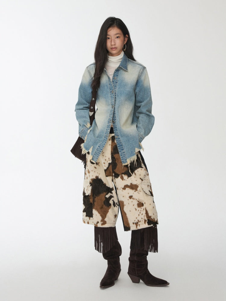 Vintage Washed Raw Edge Denim Fitted Irregular Ripped Casual Shirt Jacket【s0000014556】