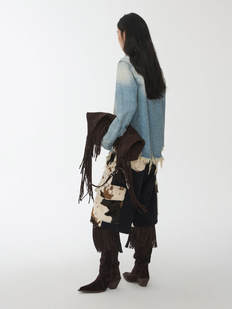 Vintage Washed Raw Edge Denim Fitted Irregular Ripped Casual Shirt Jacket【s0000014556】