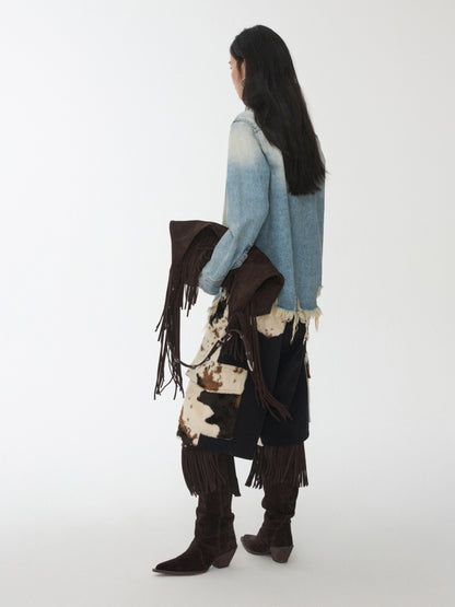 Vintage Washed Raw Edge Denim Fitted Irregular Ripped Casual Shirt Jacket【s0000014556】