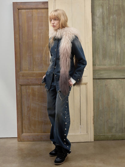 Vintage Washed Raw Edge Denim Fitted Irregular Ripped Casual Shirt Jacket【s0000014556】