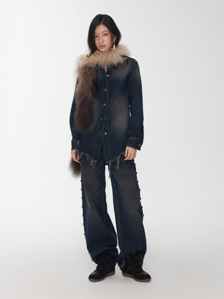 Vintage Washed Raw Edge Denim Fitted Irregular Ripped Casual Shirt Jacket【s0000014556】