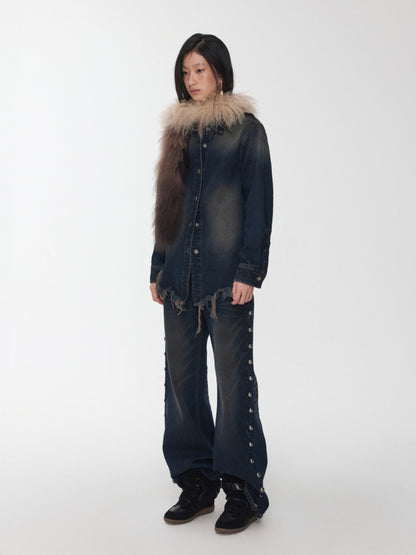 Vintage Washed Raw Edge Denim Fitted Irregular Ripped Casual Shirt Jacket【s0000014556】