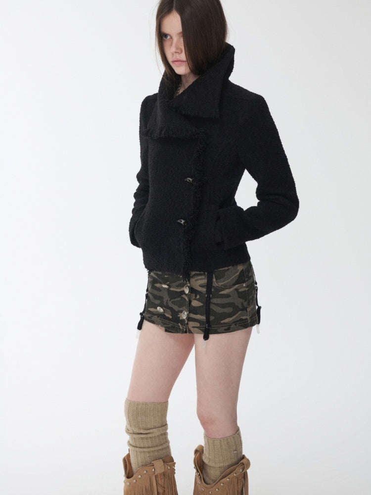 Vintage Camouflage Washed Canvas Double-Breasted Design A-line Short Skirt【s0000014557】