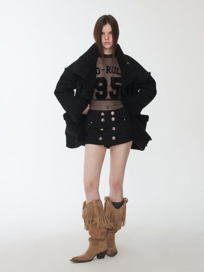 Vintage Camouflage Washed Canvas Double-Breasted Design A-line Short Skirt【s0000014557】