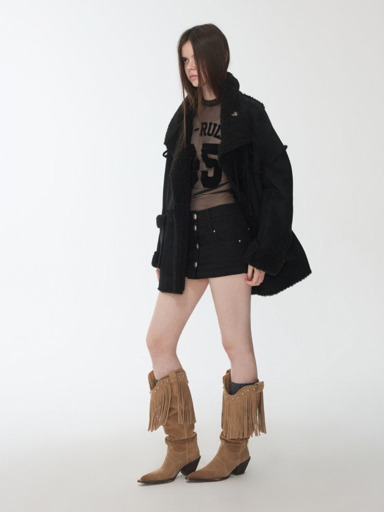 Vintage Camouflage Washed Canvas Double-Breasted Design A-line Short Skirt【s0000014557】