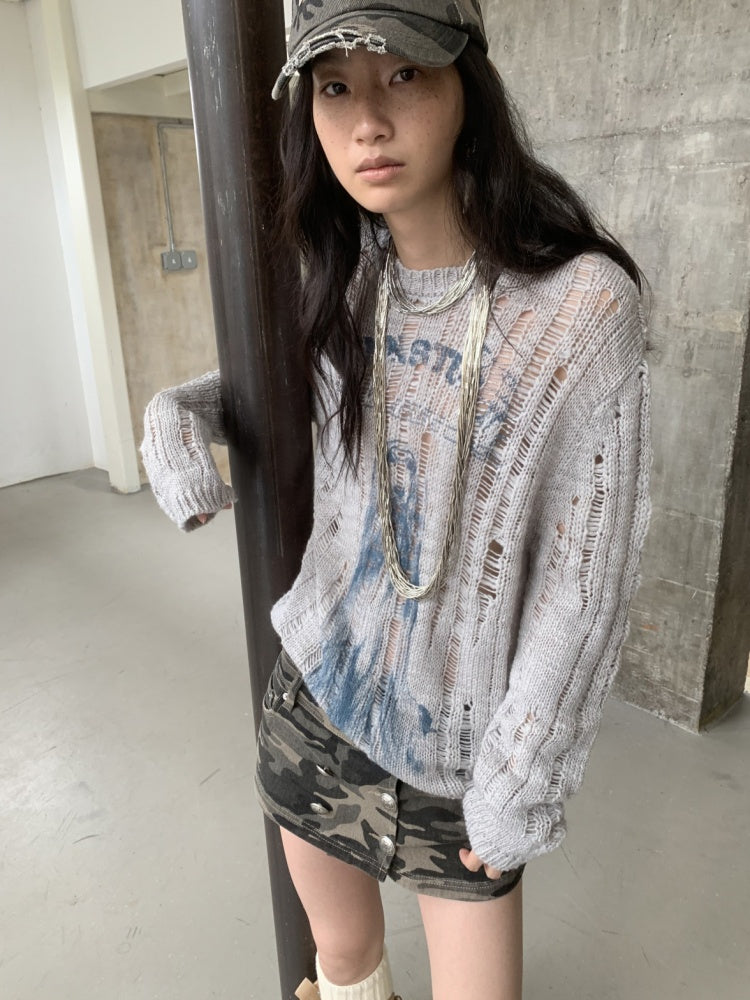 Vintage Camouflage Washed Canvas Double-Breasted Design A-line Short Skirt【s0000014557】
