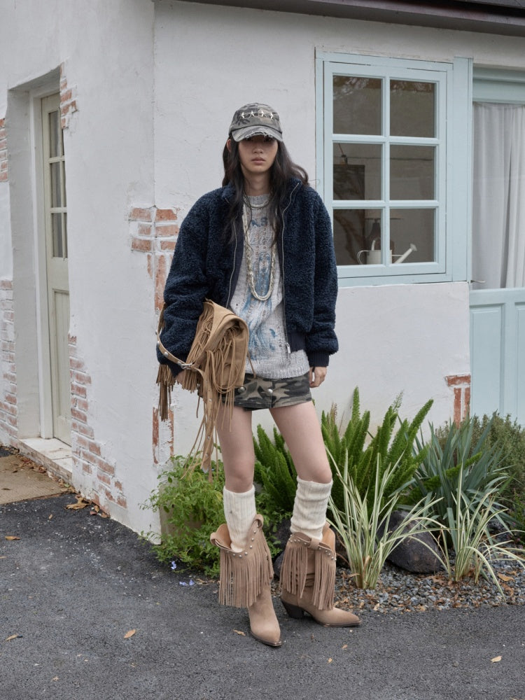 Vintage Camouflage Washed Canvas Double-Breasted Design A-line Short Skirt【s0000014557】