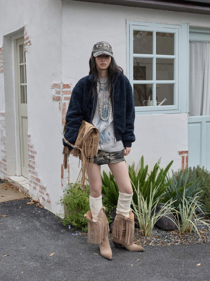 Vintage Camouflage Washed Canvas Double-Breasted Design A-line Short Skirt【s0000014557】