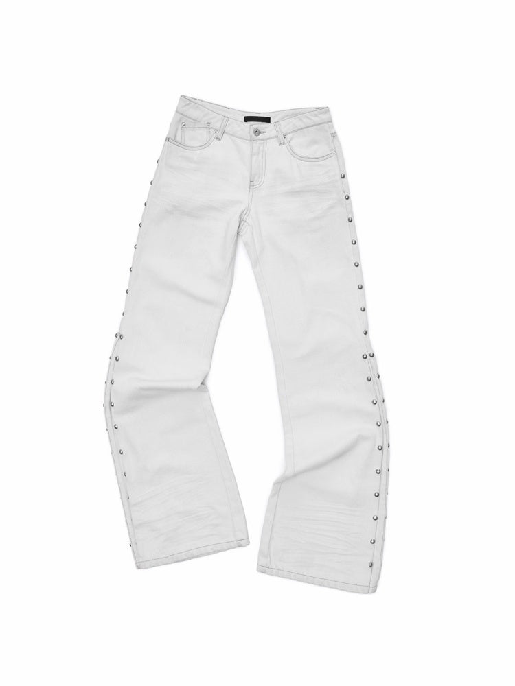 Vintage Solid Color Three-Dimensional Cat Whisker Stud Low Rise Slit Casual Flared Jeans【s0000014559】