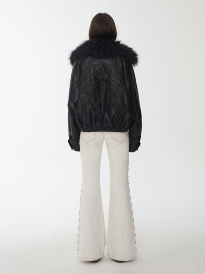 Vintage Solid Color Three-Dimensional Cat Whisker Stud Low Rise Slit Casual Flared Jeans【s0000014559】