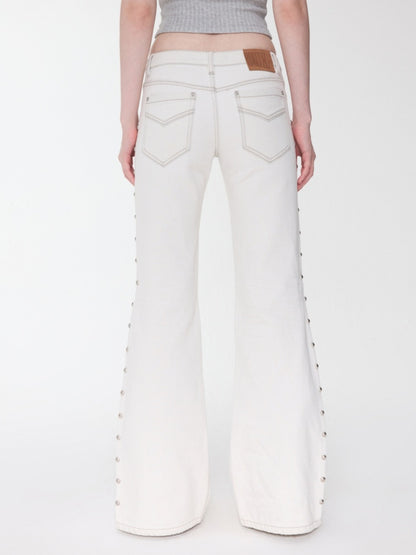 Vintage Solid Color Three-Dimensional Cat Whisker Stud Low Rise Slit Casual Flared Jeans【s0000014559】