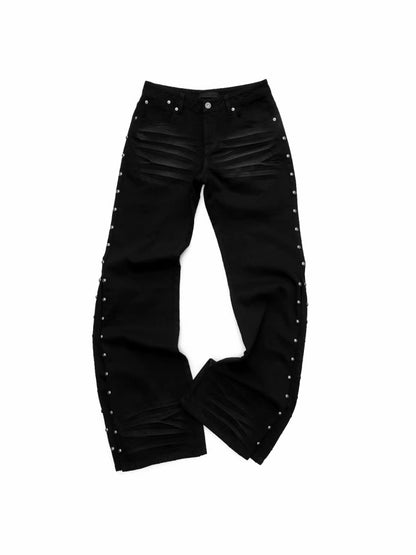 Vintage Solid Color Three-Dimensional Cat Whisker Stud Low Rise Slit Casual Flared Jeans【s0000014559】