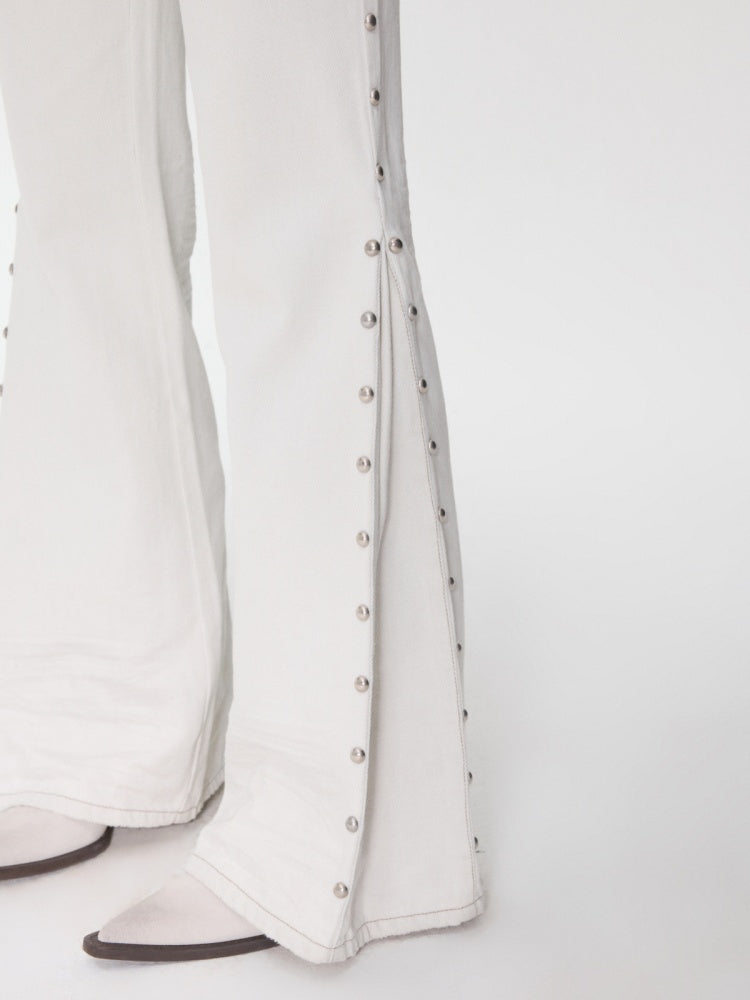 Vintage Solid Color Three-Dimensional Cat Whisker Stud Low Rise Slit Casual Flared Jeans【s0000014559】