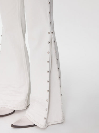 Vintage Solid Color Three-Dimensional Cat Whisker Stud Low Rise Slit Casual Flared Jeans【s0000014559】