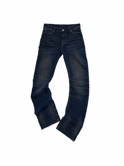 Retro Pleated Washed Three-Dimensional Cat Whisker Low-Waisted Slim Design Scimitar Jeans【s0000014560】