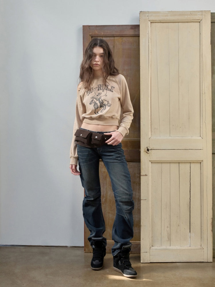 Retro Pleated Washed Three-Dimensional Cat Whisker Low-Waisted Slim Design Scimitar Jeans【s0000014560】