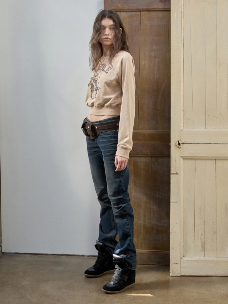 Retro Pleated Washed Three-Dimensional Cat Whisker Low-Waisted Slim Design Scimitar Jeans【s0000014560】