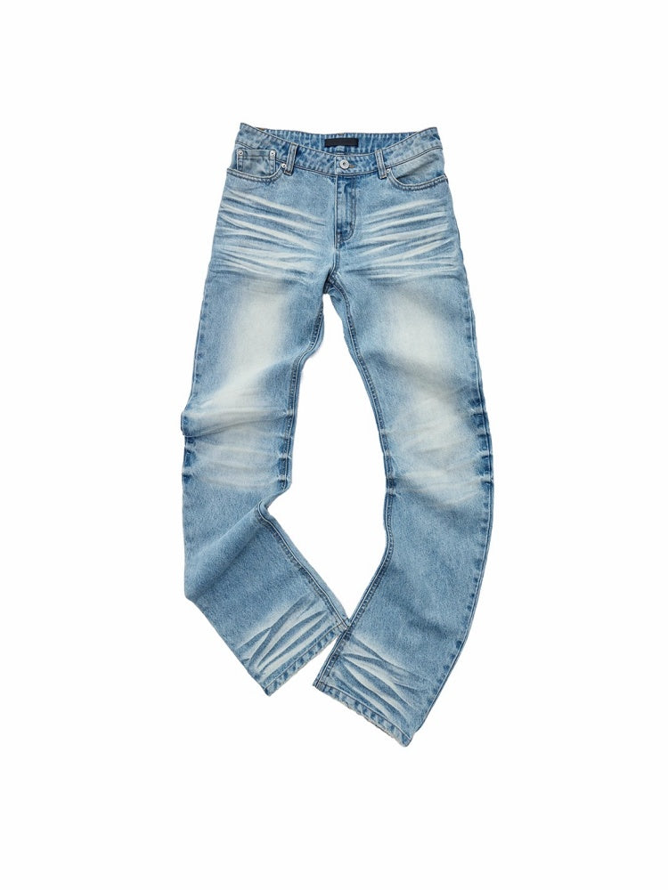 Retro Pleated Washed Three-Dimensional Cat Whisker Low-Waisted Slim Design Scimitar Jeans【s0000014560】