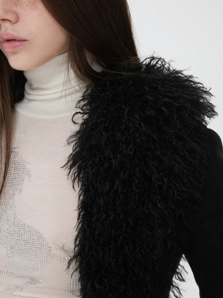 Vintage Beach Wool Embroidered Patchwork Fur Integrated Suede Slim Coat【s0000014562】