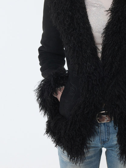 Vintage Beach Wool Embroidered Patchwork Fur Integrated Suede Slim Coat【s0000014562】