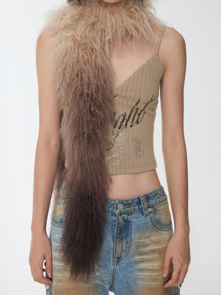 Vintage Gradient Black Beach Real Wool Long Scarf Fur Collar【s0000014563】