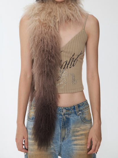 Vintage Gradient Black Beach Real Wool Long Scarf Fur Collar【s0000014563】