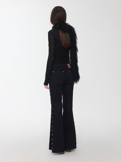 Vintage Gradient Black Beach Real Wool Long Scarf Fur Collar【s0000014563】